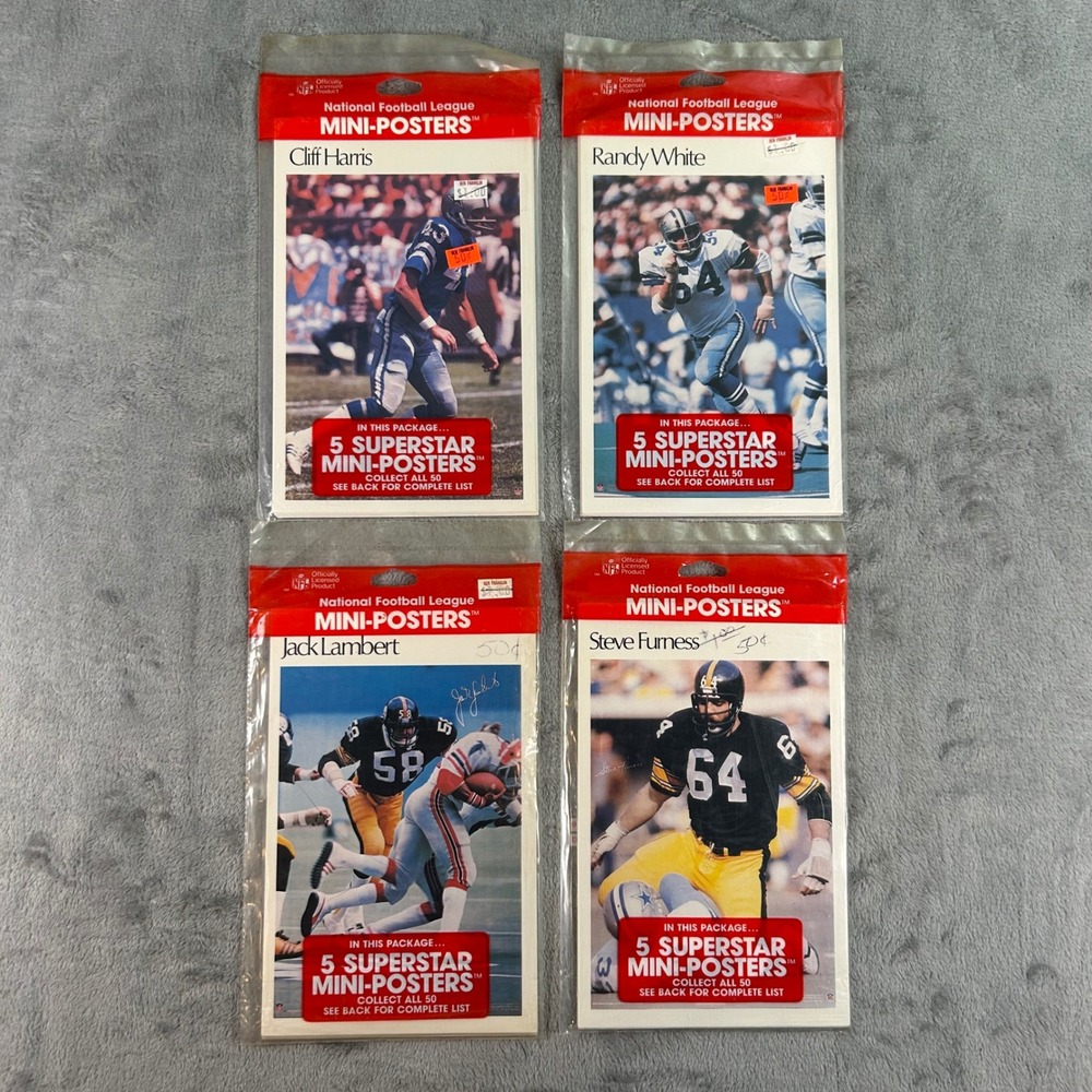 Vintage NFL Superstar Mini-Posters 4 Packs Sealed Harris White Lambert Furness